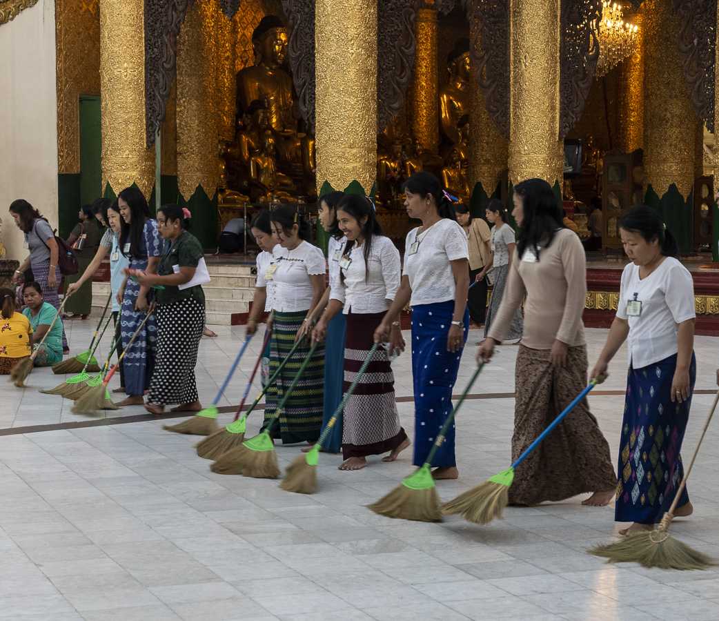 Sweeping Up at the Shwedagon Pagoda Complex